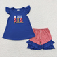 Baby Boy Girl Short Sleeves Embroidery Baseball Sibling Romper Blue Clothes Set