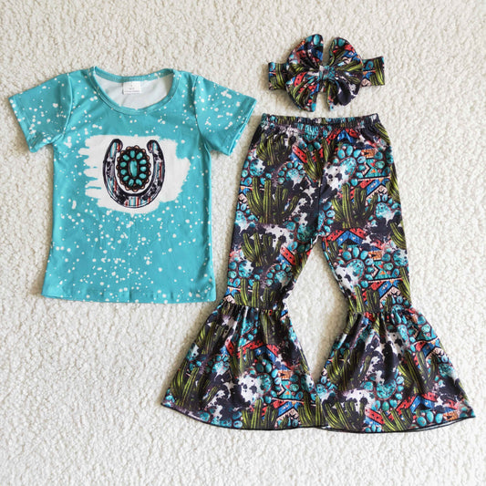 Promotion Baby Girl Bell Pants Western Cactus Outfit