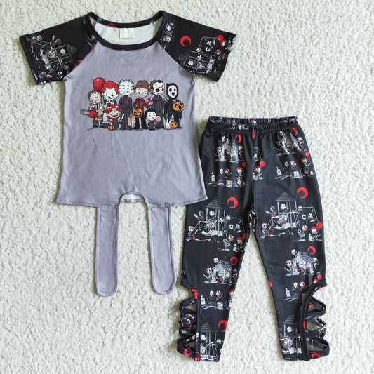 Promotion Halloween Baby Girl Short Sleeves Shirt Pants Outfit RTS