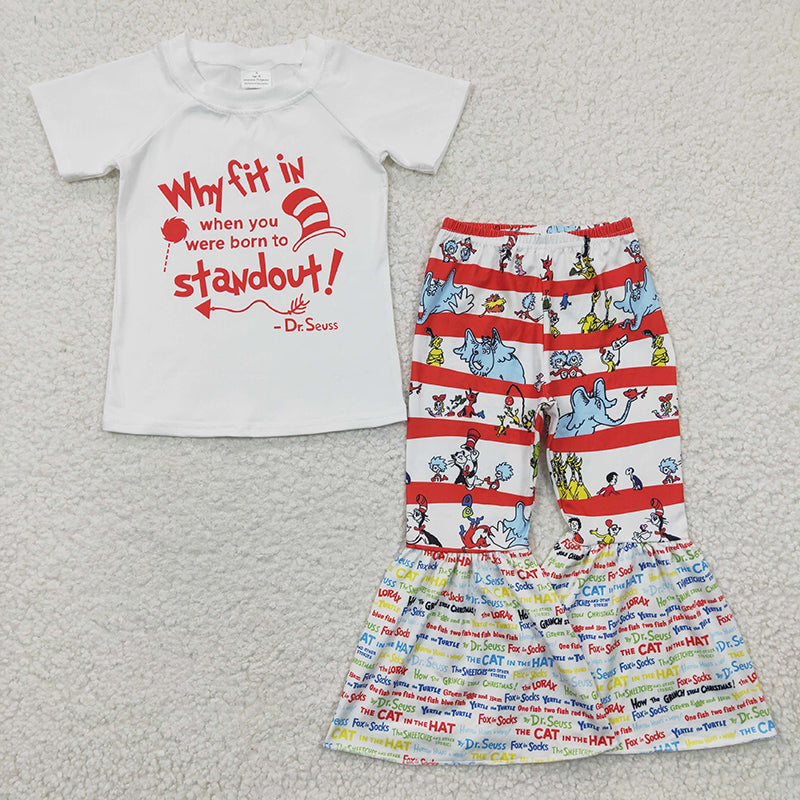 Promotion C1-9 Baby Girl Short Sleeves Shirt Bell Pants Dr Reading Outfit