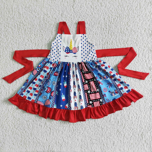 Promotion Baby Girl July 4th Summer Sleeveless Unicorn Twirl Outfit