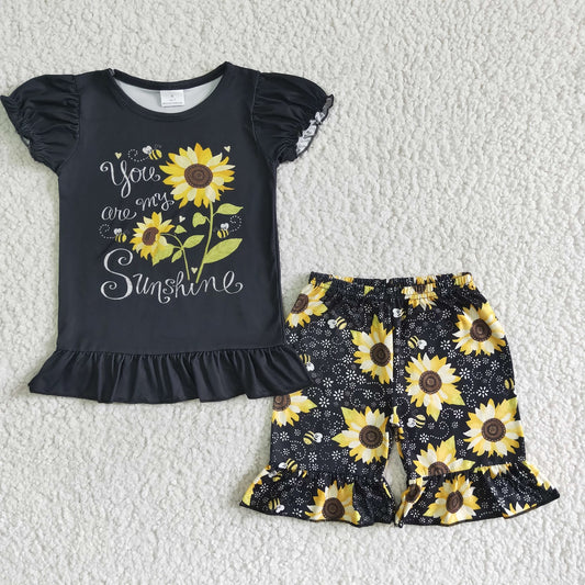 Promotion Baby Girl Summer Bee Sunflower Shorts Outfit