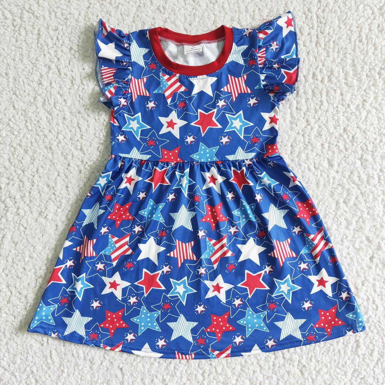 Promotion Baby Girl Short Sleeves Stars July 4th Blue Dress