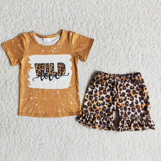 Promotion Baby Girl Summer Short Sleeves Wild Shirt Leopard Shorts Set