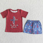 Promotion July 4th Baby Girl Summer Anchor Shirt Shorts Set