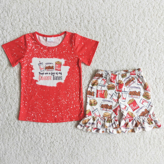 Promotion Baby Girl Summer Short Sleeves Shirt Hamburgers Shorts Outfit