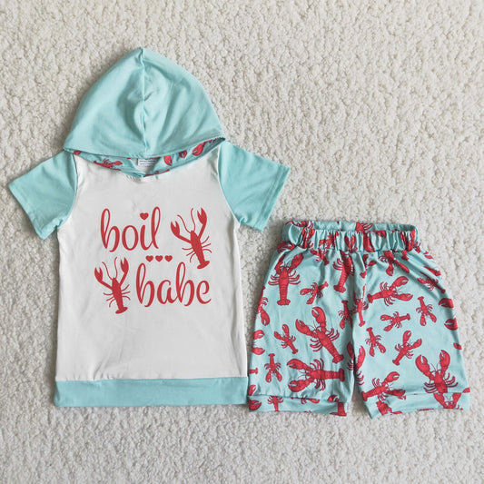 Promotion Baby Boy Short Sleeves Hoodie Shirt Crawfish Shorts Outfit