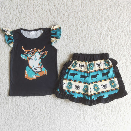 Promotion Baby Girl Summer Cow Western Shorts Outfit