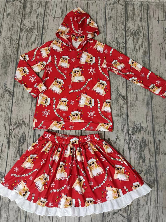 Baby Girl Long Sleeves Hoodie Shirt Shorts Skirt Outfit Singer Red Set