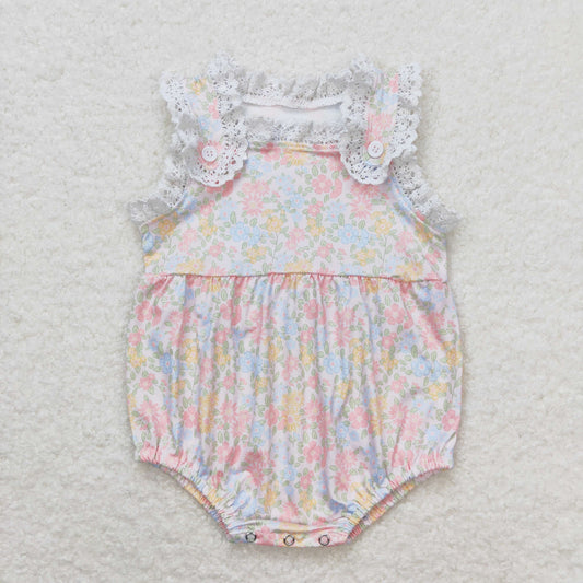 Baby Girl Sleeveless Floral Bubble One Piece Romper