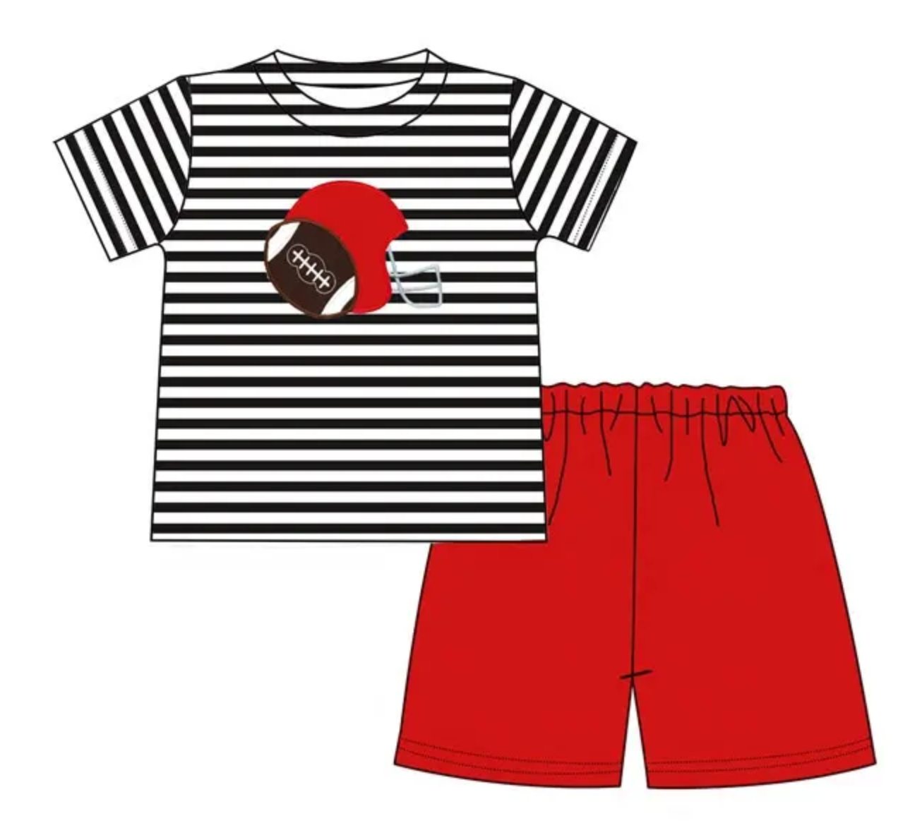 Moq 5 Baby Boy Short Sleeves Football Stripes Shirt Red Shorts Summer Set