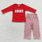 GLP0506 Baby Girl Red Long Sleeves Tunic Pants Gingerbread Embroidery Outfit Pajamas