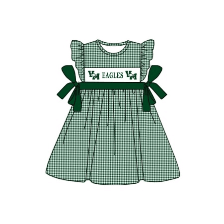 baby girl flutter sleeve green checkered team dress