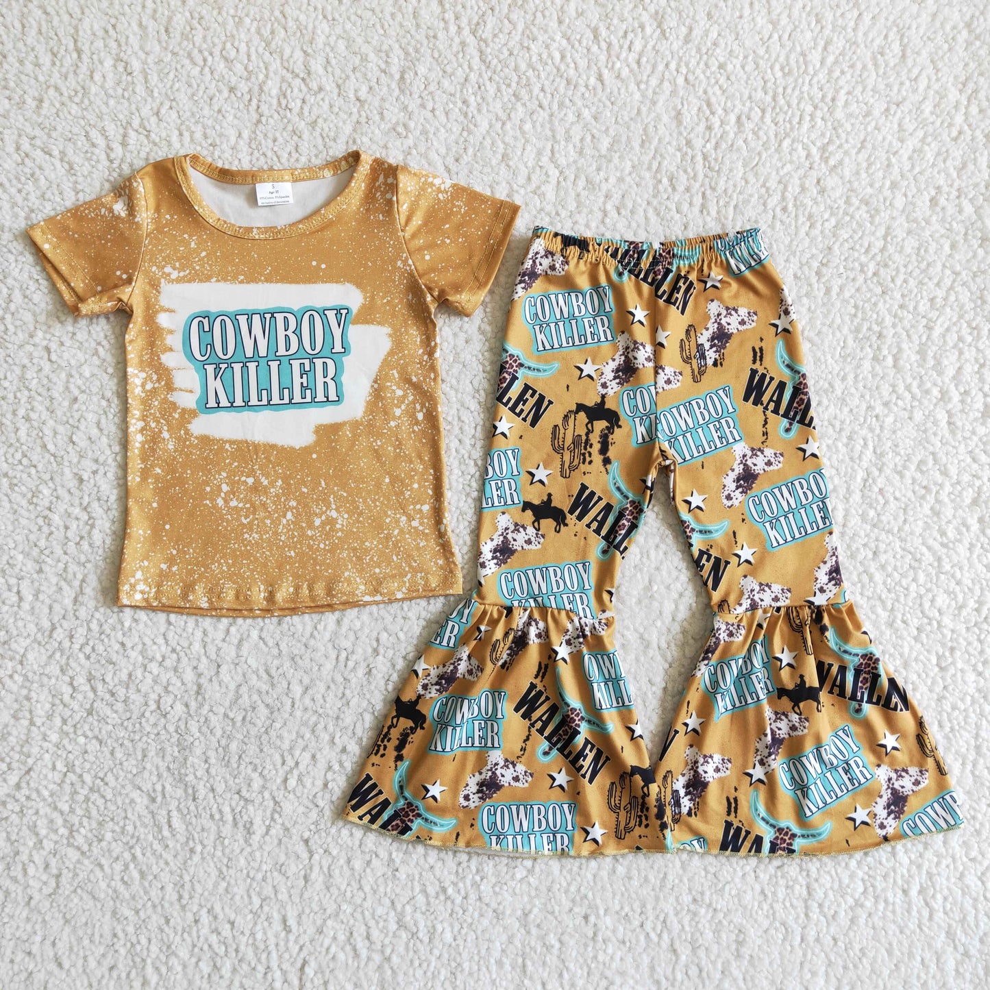 Promotion Baby Girl Cowboy Shirt Cactus Bell Pants Western Set