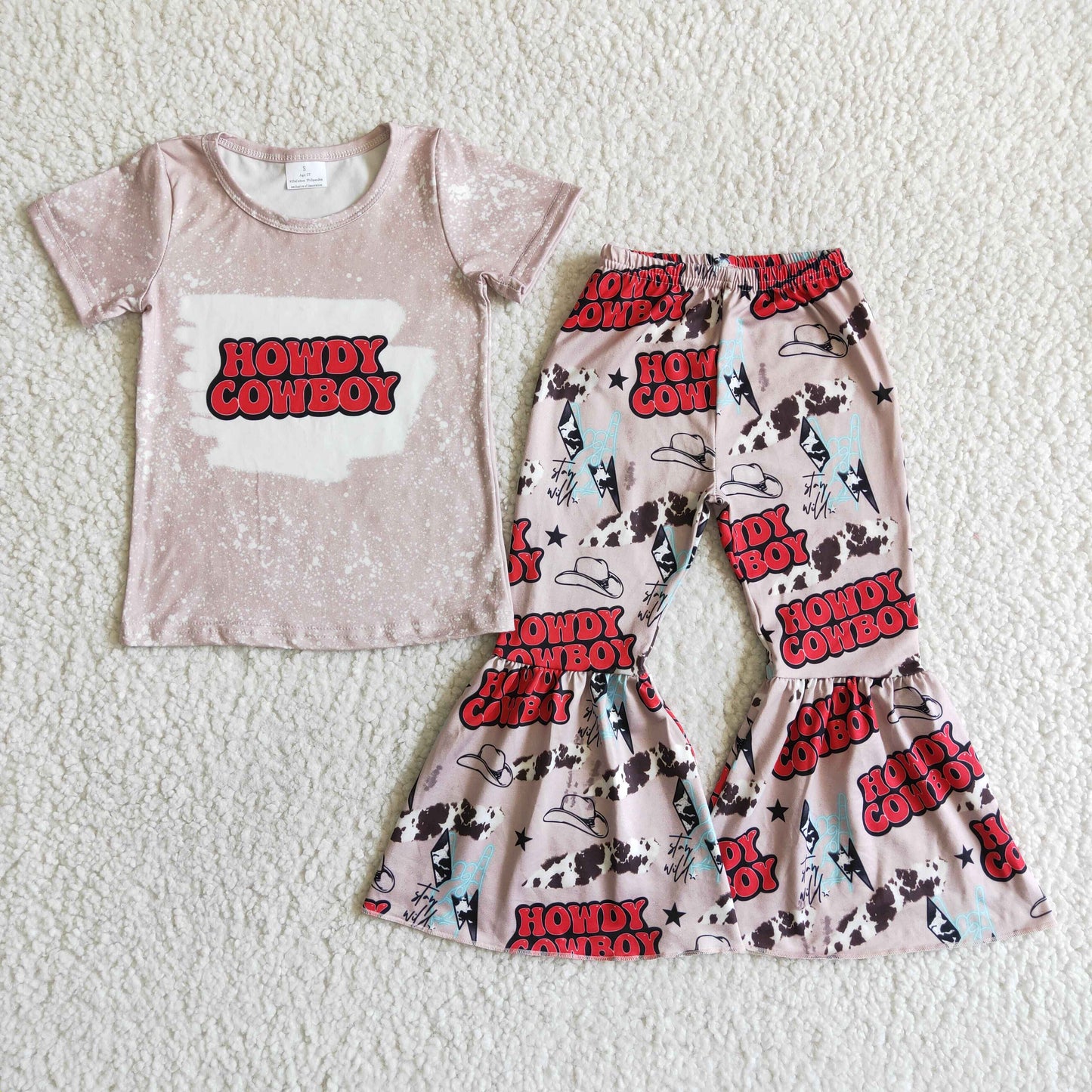 Promotion Baby Girl Cowboy Shirt Bell Pants Western Set