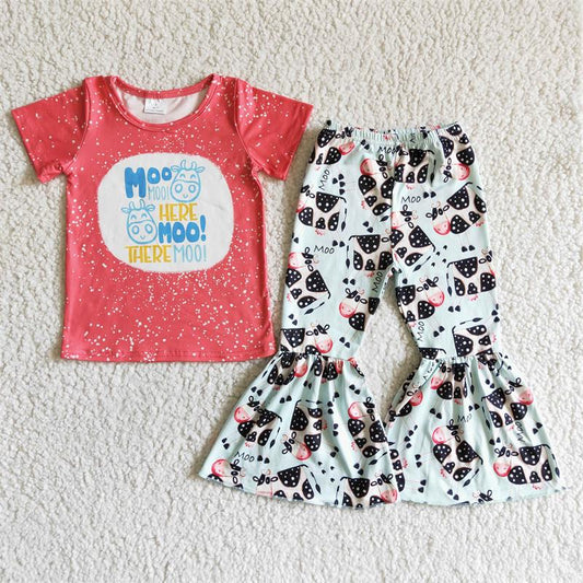 Promotion Baby Girl Cow Print Bell Pants Set