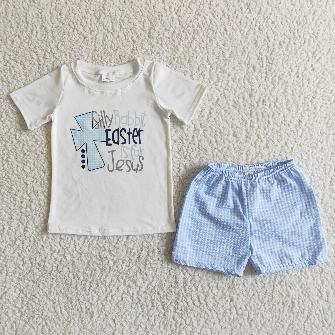 Promotion C4-3 Easter Baby Boy Silly Rabbit Easter Is For Jesus Seersucker Shorts Outfit