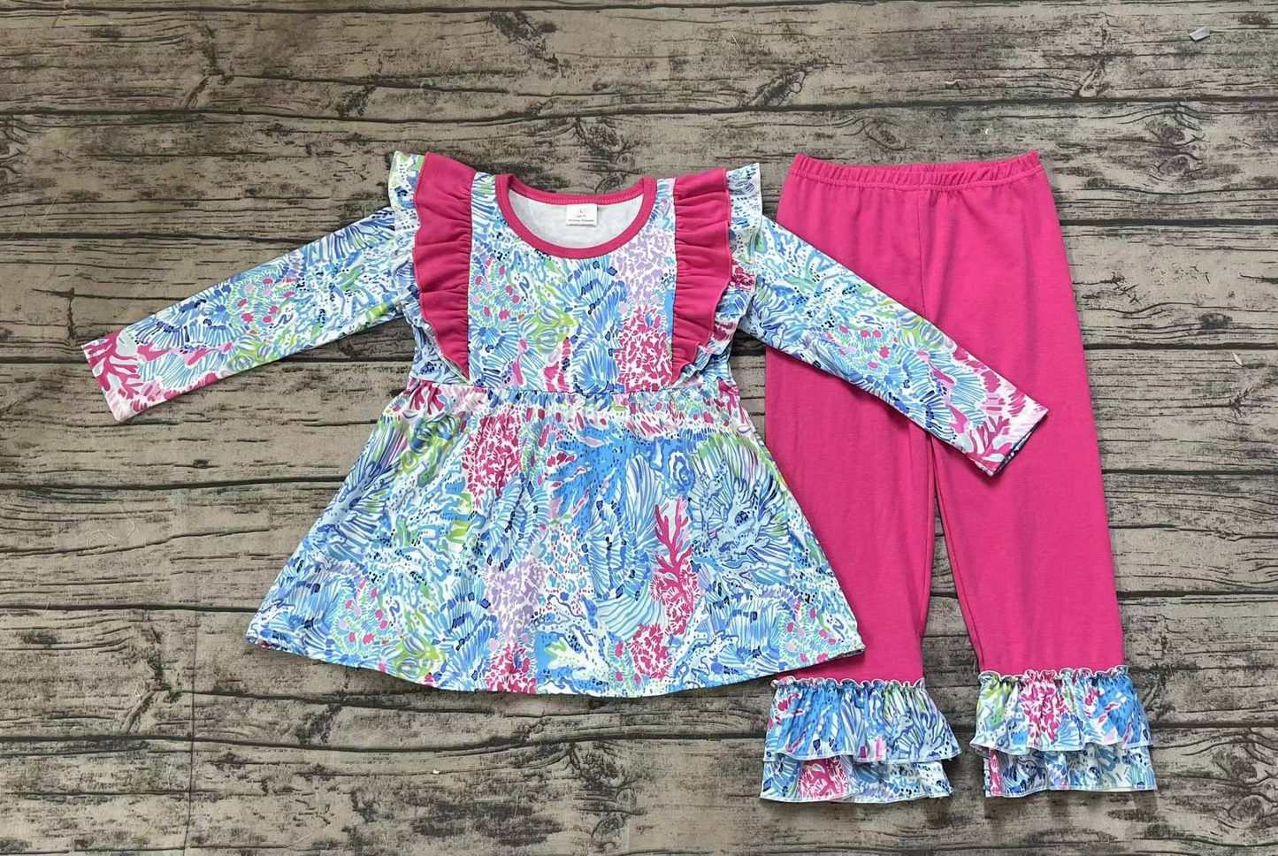 Baby Girl Seaweed Tunic Ruffle Pink Pants Set