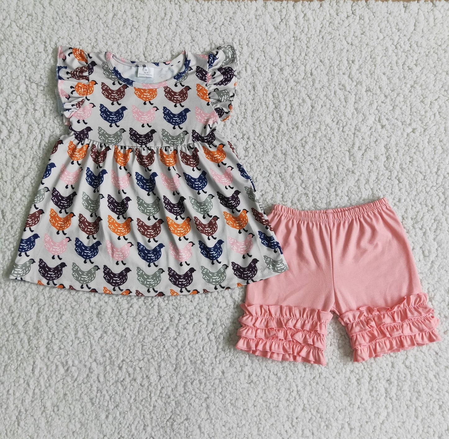 Promotion C5-11 Baby Girl Summer Chicken Pink Shorts Outfit