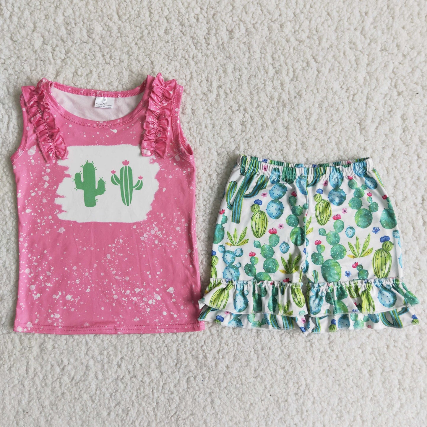 Promotion Baby Girl Sleeveless Cactus Shorts Summer Set