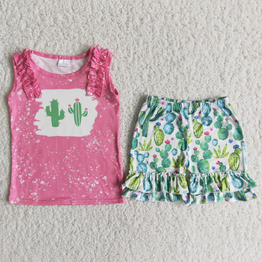 Promotion Baby Girl Sleeveless Cactus Shorts Summer Set