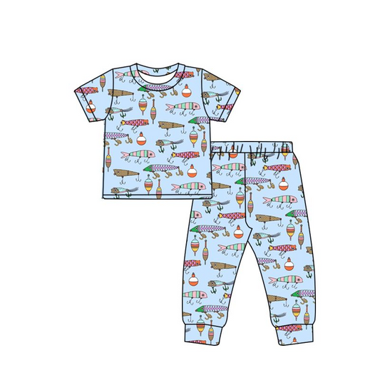 Moq 3 Pre-order BSPO0349 Baby Boy Short Sleeves Fishing Shirt Pants Pajamas Set