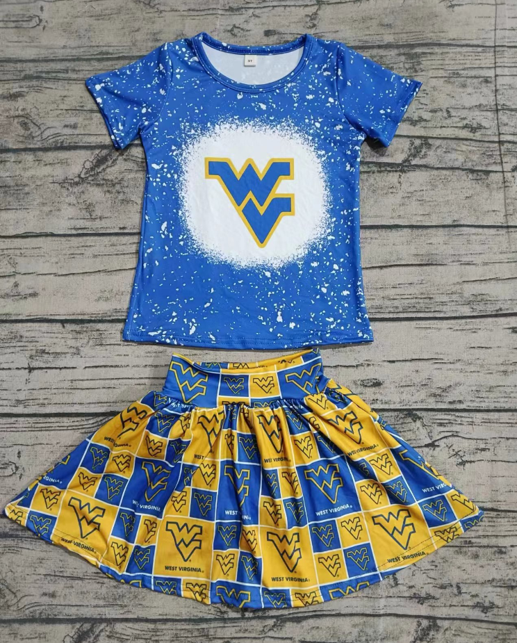 Baby Girl Blue Short Sleeves WV Shirt Skirt Team Set