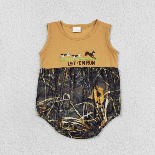 Baby Boy Embroidery Dog Deer Camo Bubble One Piece Romper