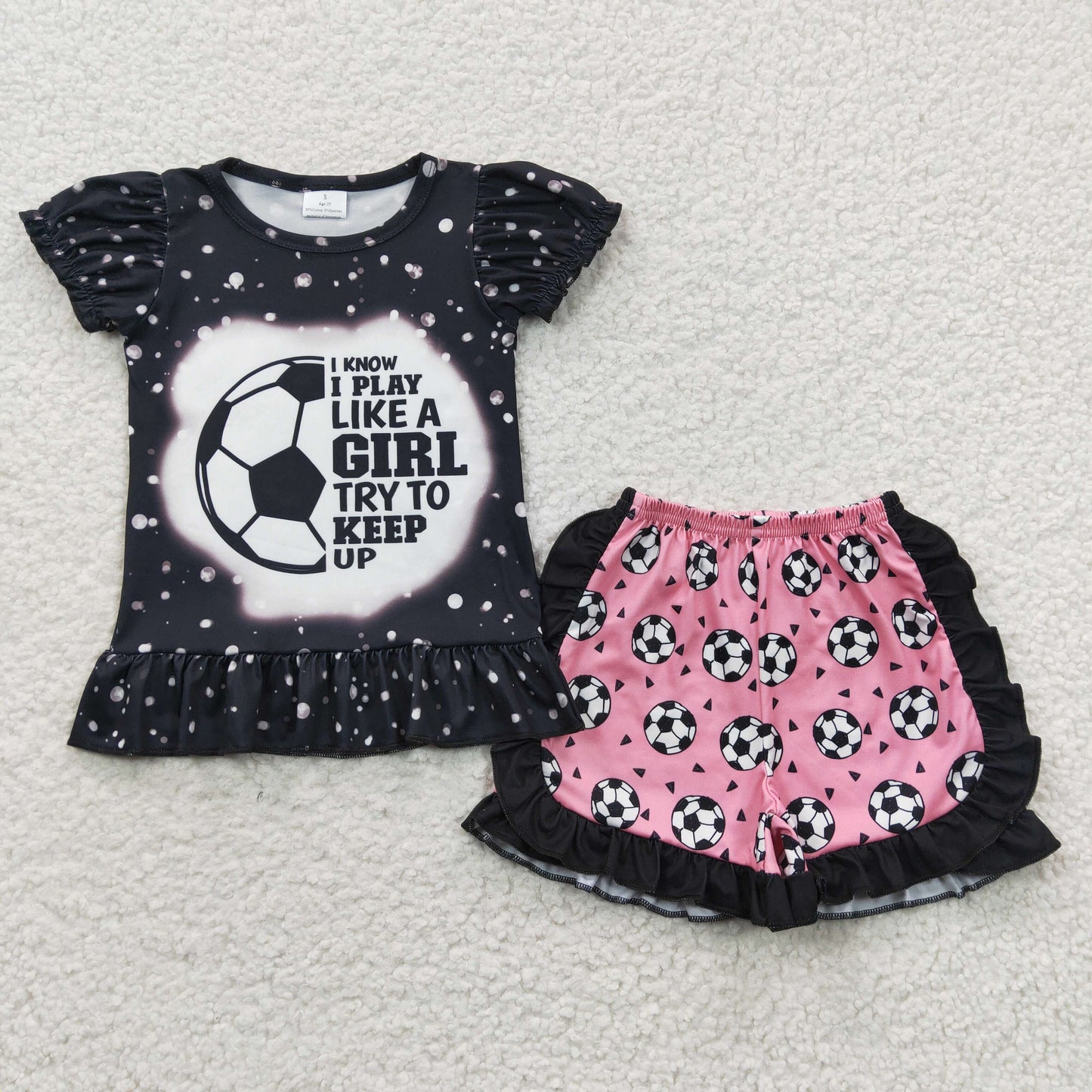 GSSO0267 Baby Girl Short Sleeves Shorts Summer Soccer Outfit