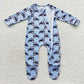 LR0537 Baby Boy Long Sleeves Tractor One Piece Zipper Footie Romper