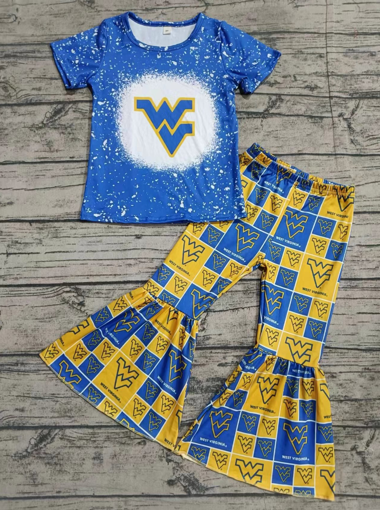 Baby Girl Blue Short Sleeves WV Shirt Skirt Team Set