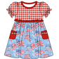 Baby Girl Short Sleeves July 4th Flags Plaid Sibling Romper Dress Clothes Set ( Moq 5 Each Design )11.26