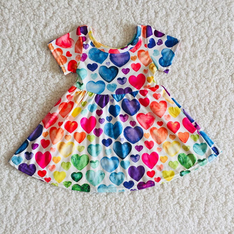 Promotion Baby Girl Hearts Valentine's Short Sleeves Twirl Dress RTS