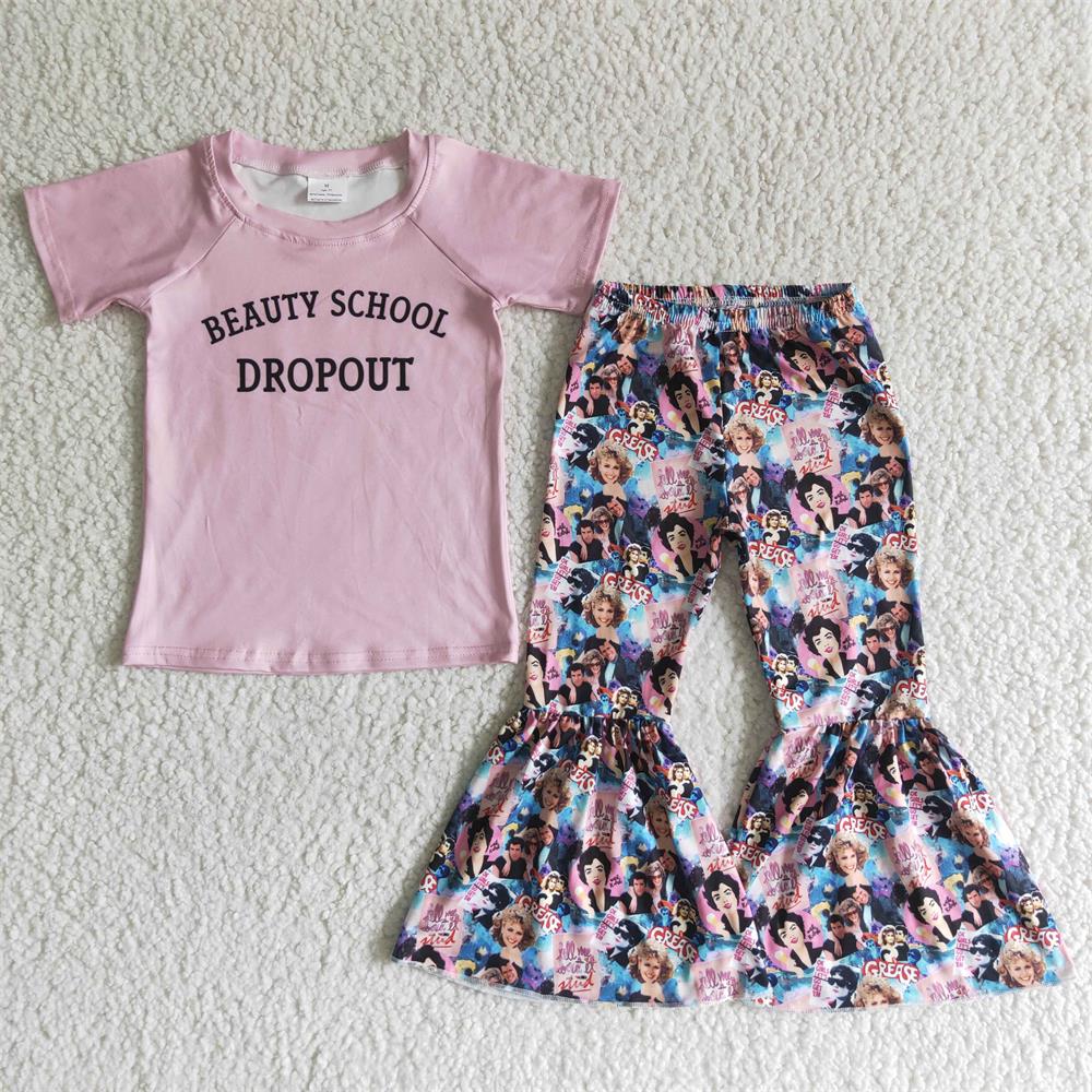 Promotion Baby Girl Pink Shirt Bell Pants Outfit