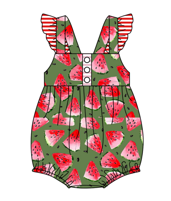 Baby Girl Short Sleeves Watermelon Sibling Romper Dress Clothes Set ( Moq 5 Each Design )