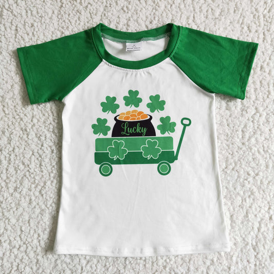 Promotion Baby Boy Green Short Sleeves St. Patrick's Day Clover Shirt Tops