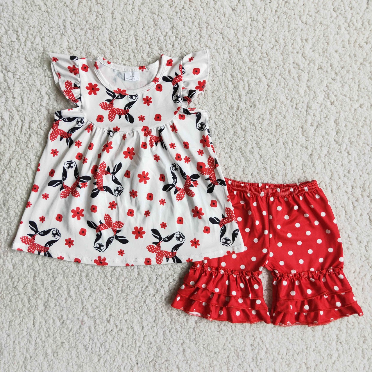 Promotion Baby Girl Western Cow Red Dots Shorts Summer Outfit