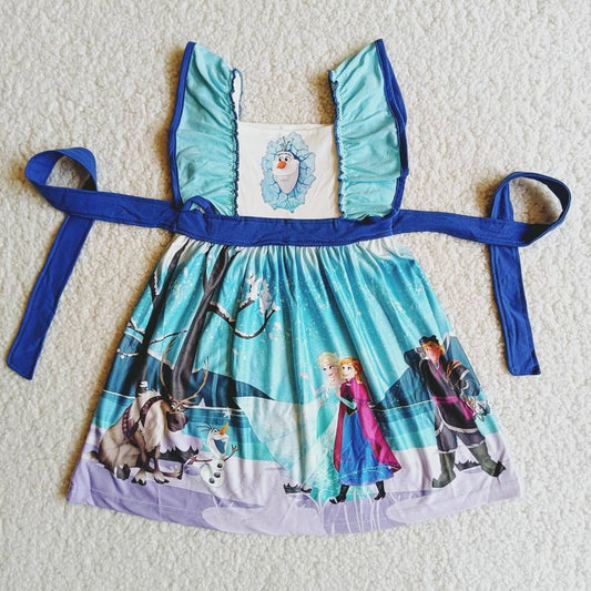 Promotion C8-24 Baby Girl Cartoon Blue Dress