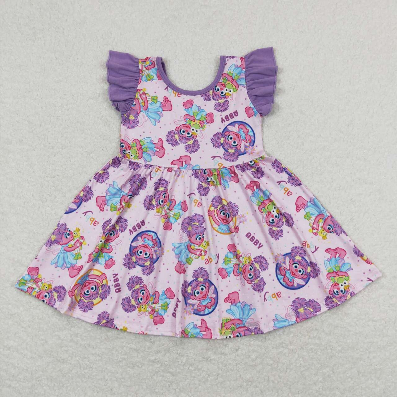 Baby Girl Short Sleeves Cartoon Purple Summer Dress