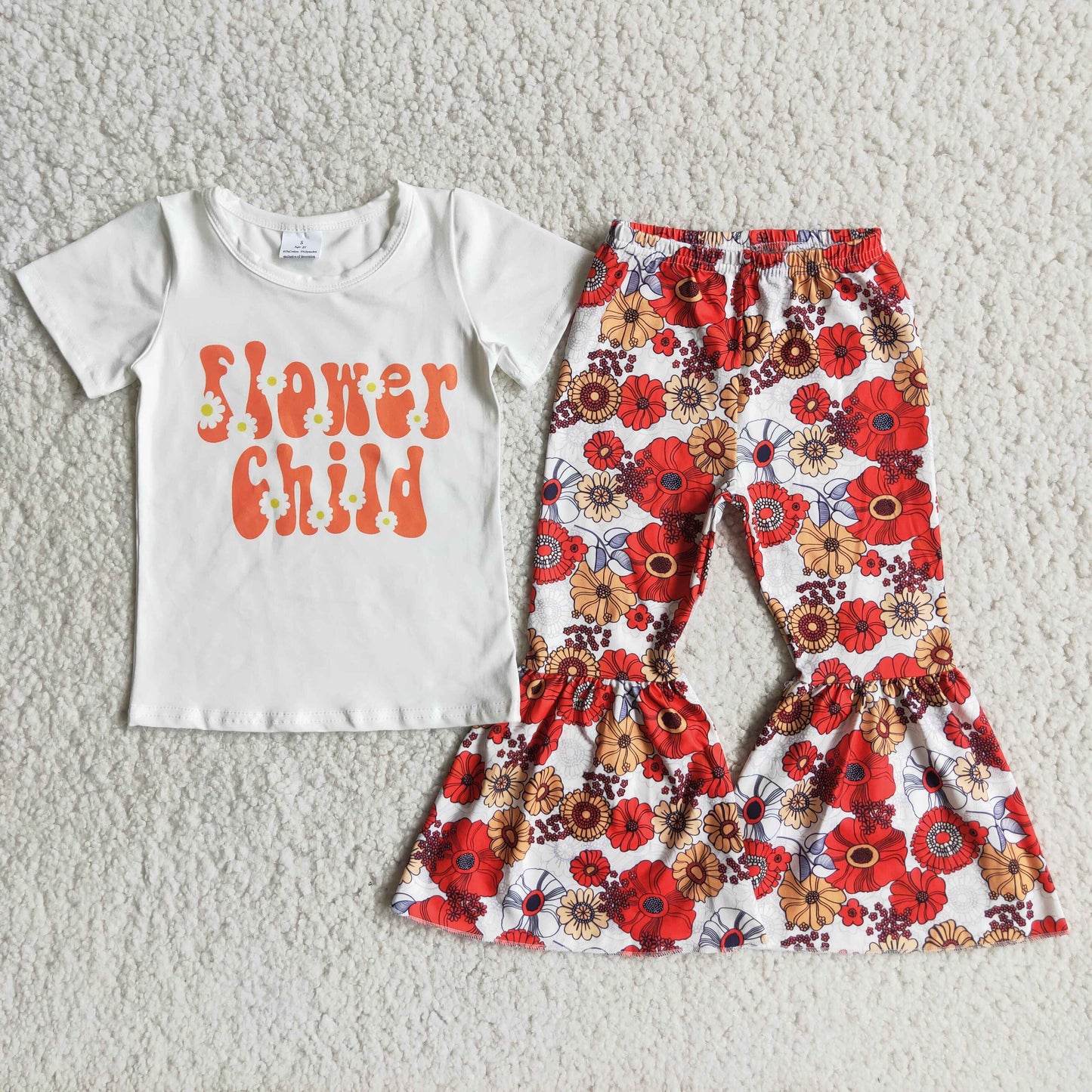 Promotion Baby Girl Flower Child Shirt Flower Bell Pants Outfit