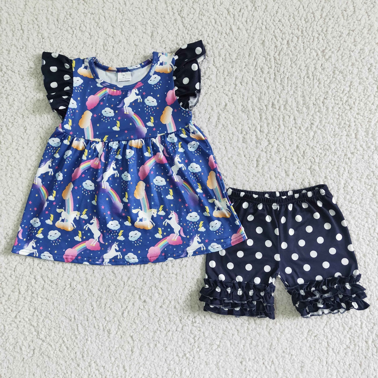 Promotion Baby Girl Summer Rainbow Unicorn Shorts Outfit