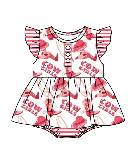 Baby Girl Western Cowgirl Sibling Romper Dress Clothes Set ( Moq 5 Each Design )