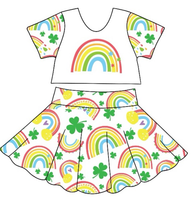 Baby Girl Short Sleeves St. Patrick's Day Rainbow Tops Skirt Clothes Set Moq 5