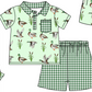 Baby Boy Girl Ducks Green Plaid Sibling Matching Green Dress Romper Clothes Set ( Moq 5 Each style )