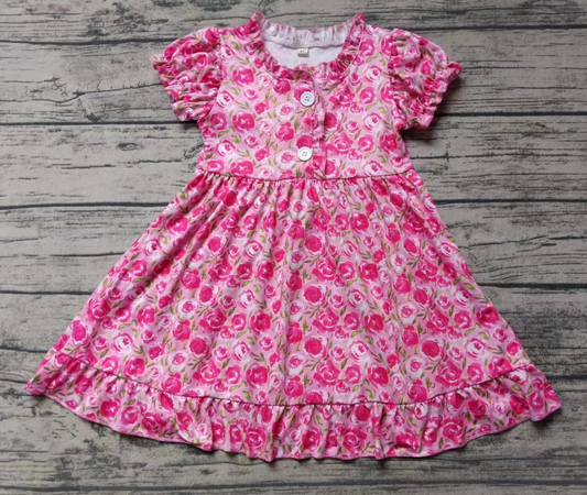 Baby Girl Short Sleeves Floral Ruffle Dress