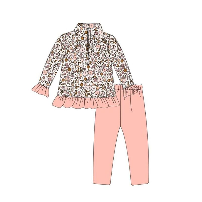 Pre-order Baby Girl Long Sleeves Fall Flower Pullover Tops Pants Set