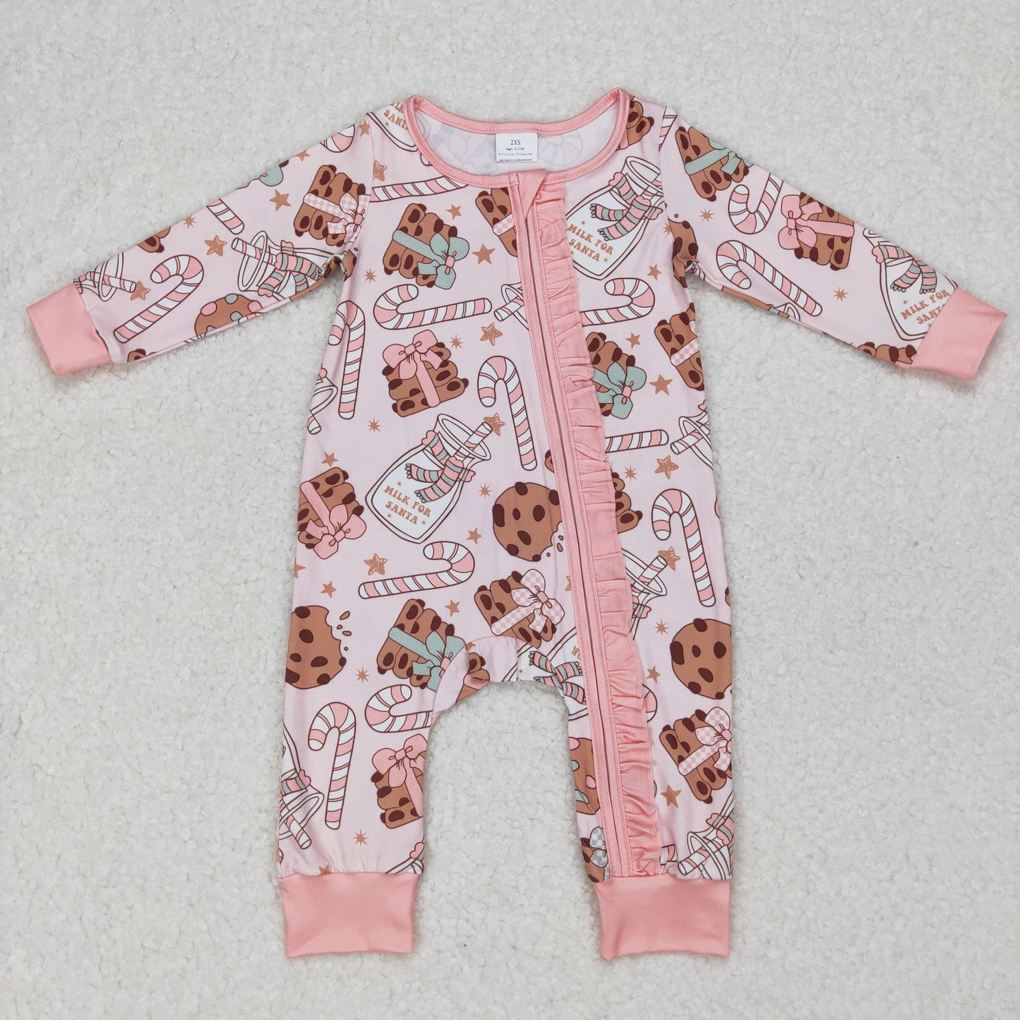 LR0630 Baby Girl Long Sleeves Christmas Candy Cookie Pink One Piece Romper