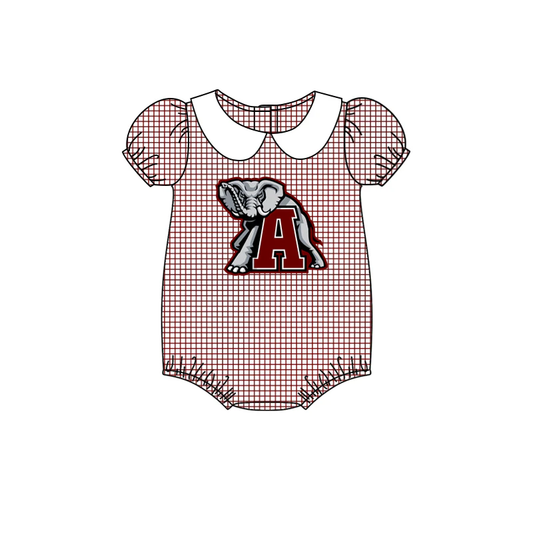 Baby Girl Short Sleeves Elephant Plaid Bubble One Piece Romper