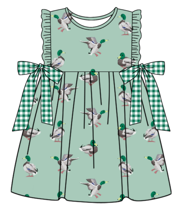 Baby Boy Girl Duck Green Plaid Bows Sibling Matching Dress Romper Clothes Set ( Moq 5 Each style )
