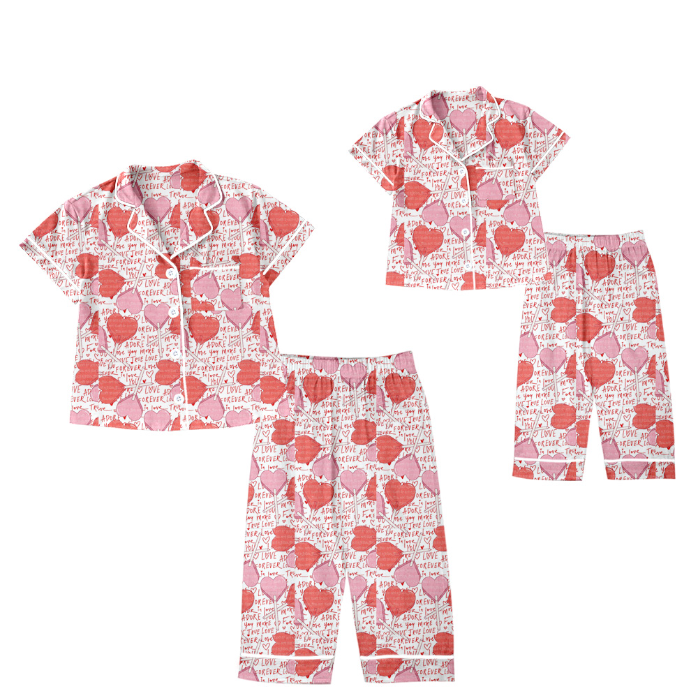 Mommy and Me Baby Girl Adult Valentine Hearts Sibling Pajamas Set